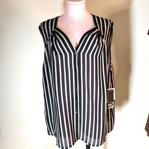 NWT! JOSEPHINE CUAS BLACK & GRAY STRIPPED SLEEVELESS TOP, 100% SILK.